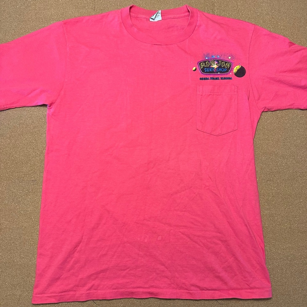 Ron Jon Surf Shop T-Shirt Mens L Pink Vintage 91 Harmony Whale Cocoa Beach FL
